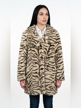 PRIANI TIGER STRIPE FAUX FUR COAT WOMAN